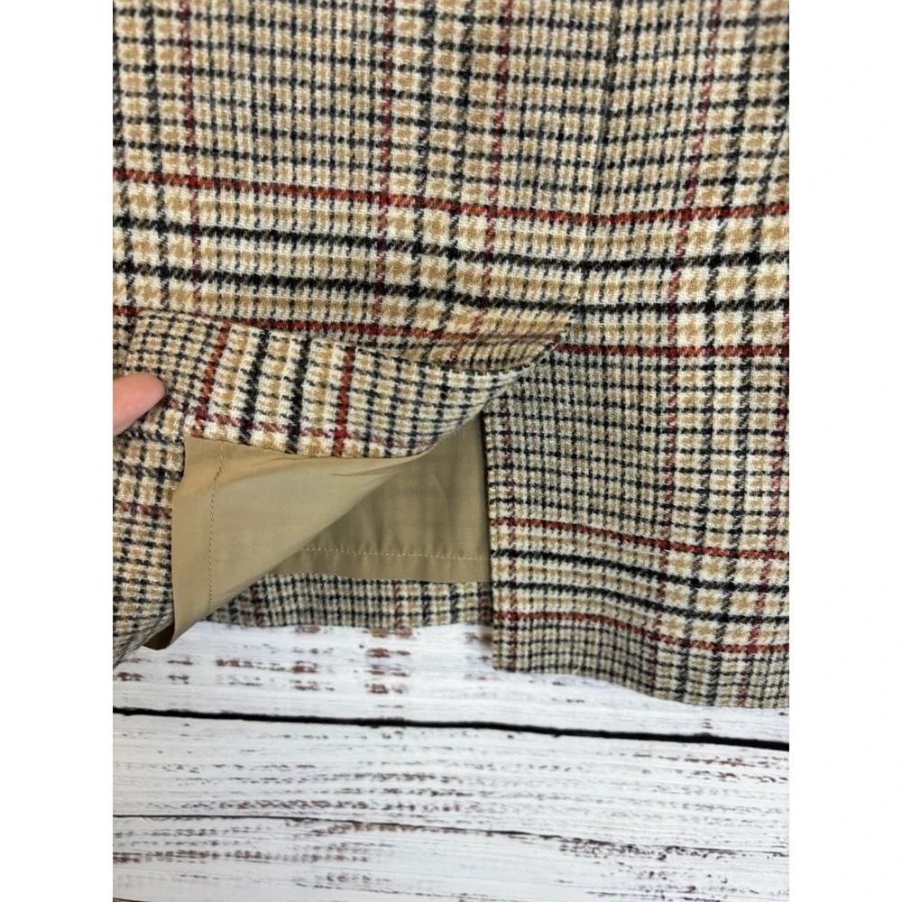 Talbots Wool Plaid Pencil Skirt Beige Red Black 10P M Lined Academia Timeless
